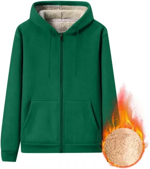 Mens Sherpa Lined Hoodie Zip Up Fleece Thermal Hoodies Casual Winter Heavyweight Sweatshirt