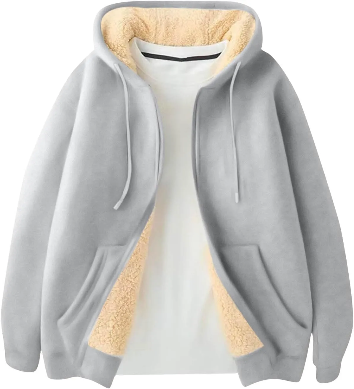 Mens Sherpa Lined Hoodie Zip Up Fleece Thermal Hoodies Casual Winter Heavyweight Sweatshirt