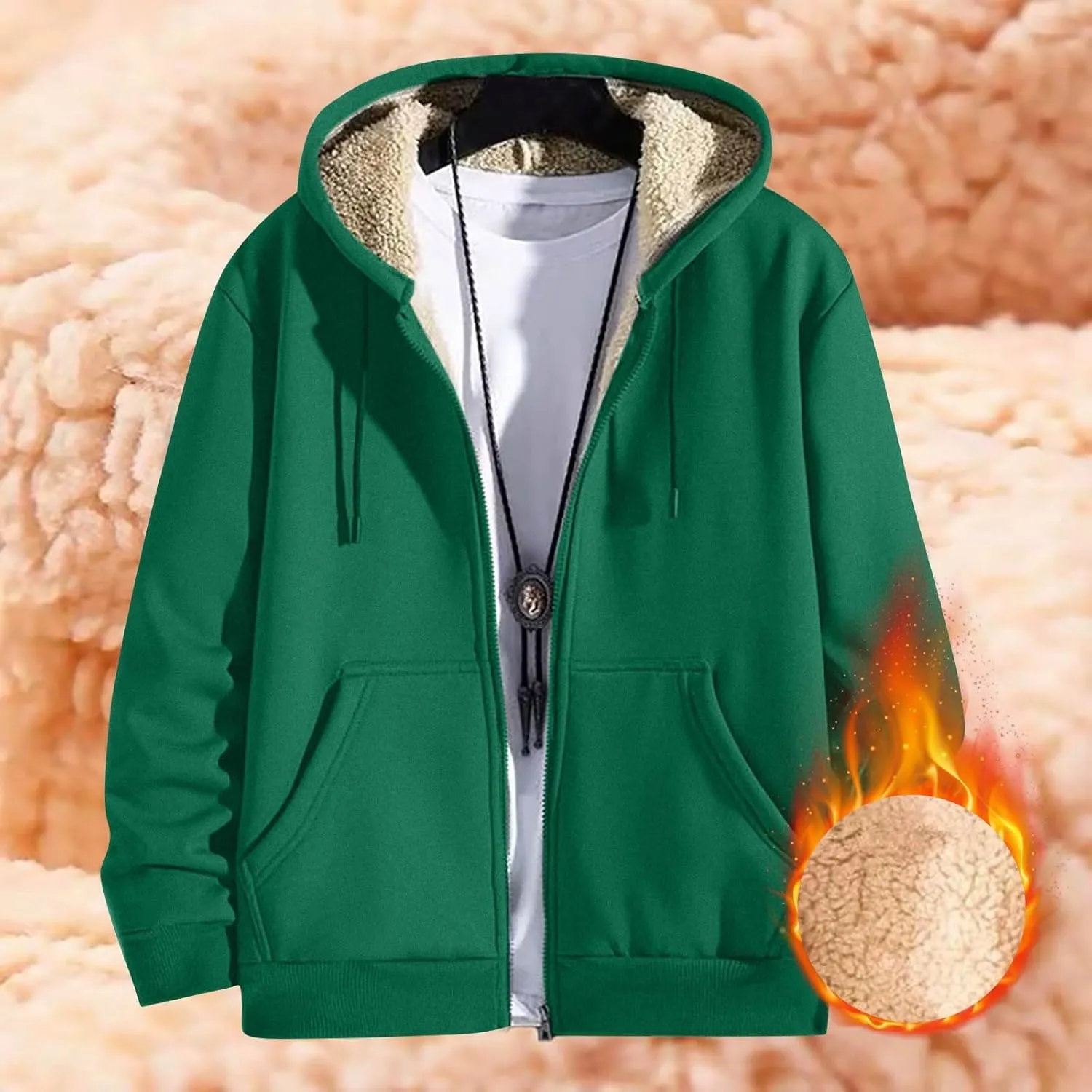 Mens Sherpa Lined Hoodie Zip Up Fleece Thermal Hoodies Casual Winter Heavyweight Sweatshirt