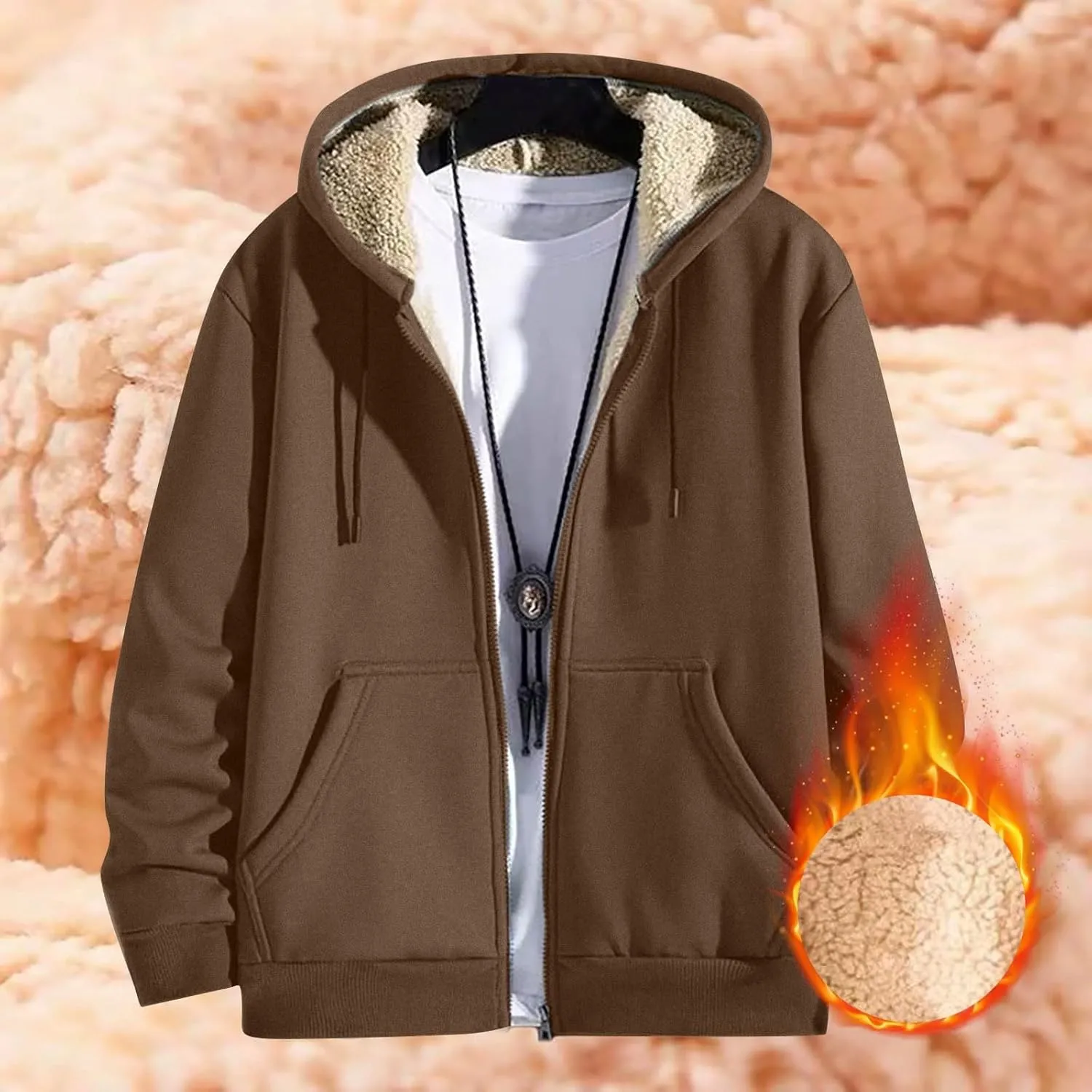 Mens Sherpa Lined Hoodie Zip Up Fleece Thermal Hoodies Casual Winter Heavyweight Sweatshirt