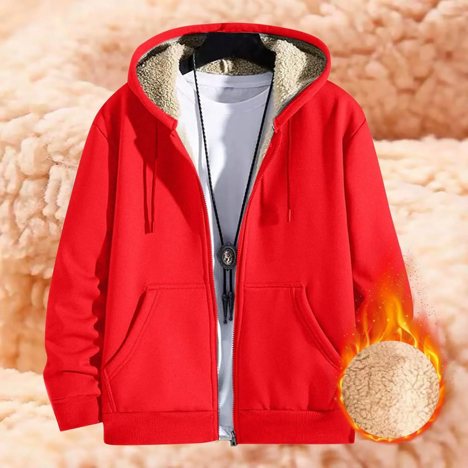 Mens Sherpa Lined Hoodie Zip Up Fleece Thermal Hoodies Casual Winter Heavyweight Sweatshirt
