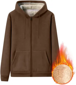 Mens Sherpa Lined Hoodie Zip Up Fleece Thermal Hoodies Casual Winter Heavyweight Sweatshirt