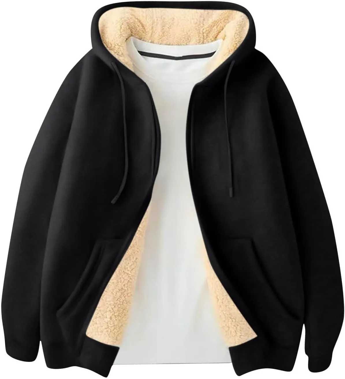 Mens Sherpa Lined Hoodie Zip Up Fleece Thermal Hoodies Casual Winter Heavyweight Sweatshirt