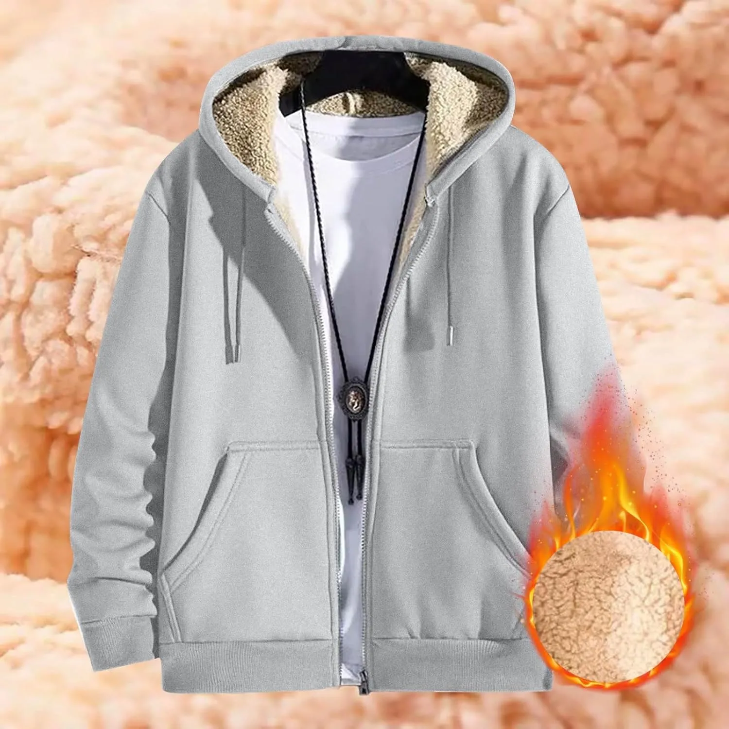 Mens Sherpa Lined Hoodie Zip Up Fleece Thermal Hoodies Casual Winter Heavyweight Sweatshirt