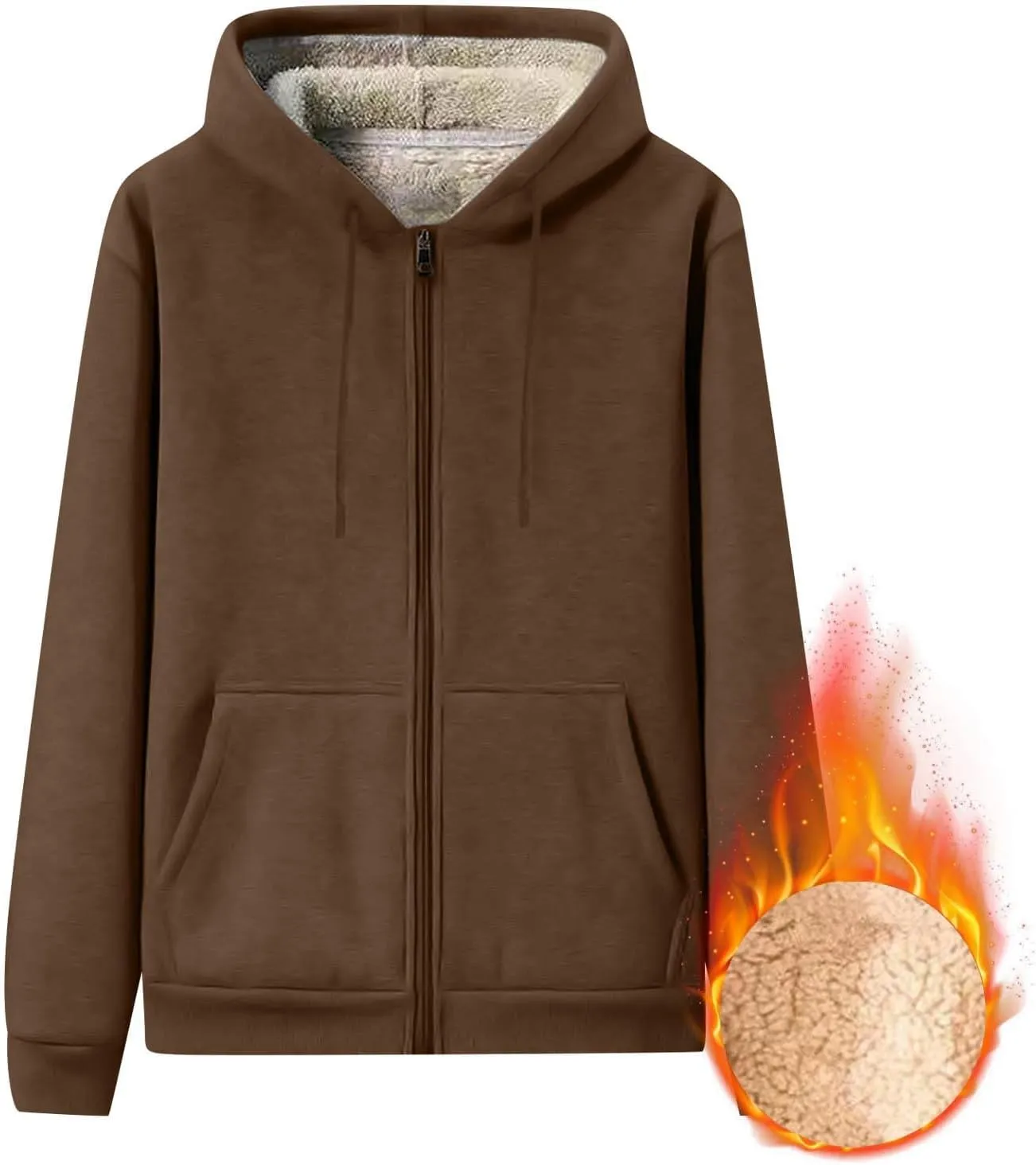 Mens Sherpa Lined Hoodie Zip Up Fleece Thermal Hoodies Casual Winter Heavyweight Sweatshirt