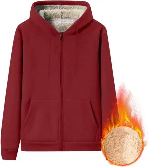 Mens Sherpa Lined Hoodie Zip Up Fleece Thermal Hoodies Casual Winter Heavyweight Sweatshirt