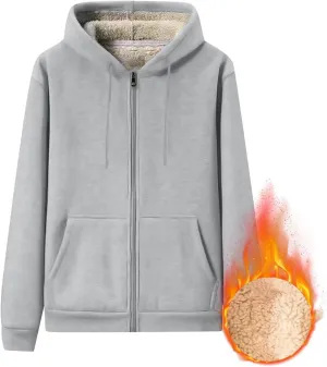 Mens Sherpa Lined Hoodie Zip Up Fleece Thermal Hoodies Casual Winter Heavyweight Sweatshirt
