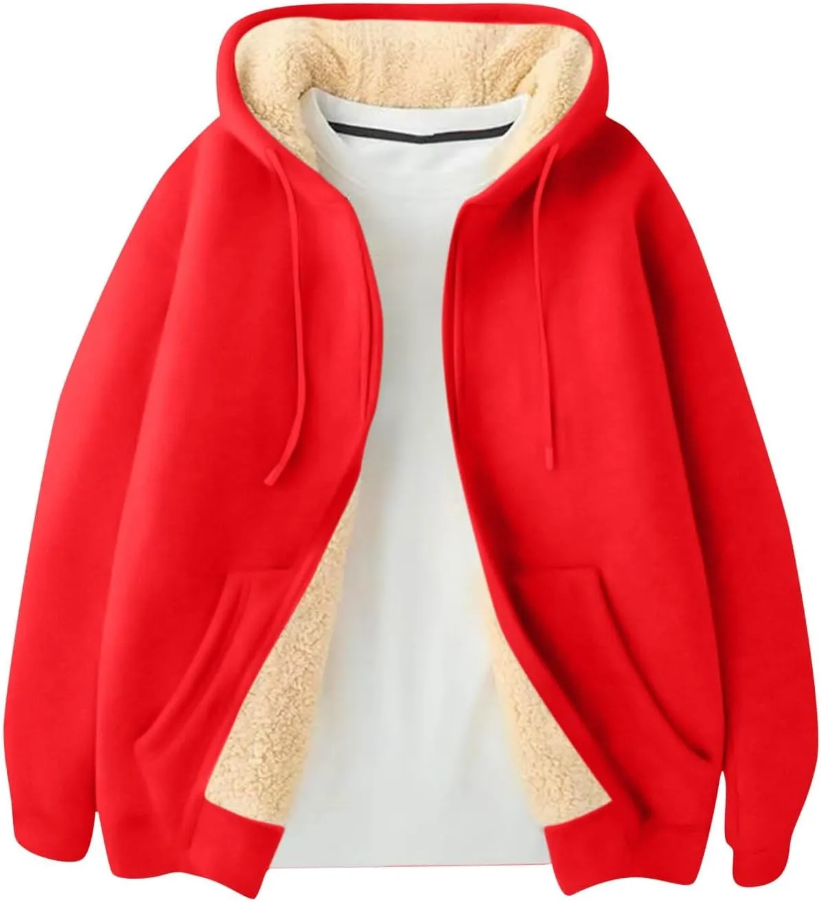 Mens Sherpa Lined Hoodie Zip Up Fleece Thermal Hoodies Casual Winter Heavyweight Sweatshirt