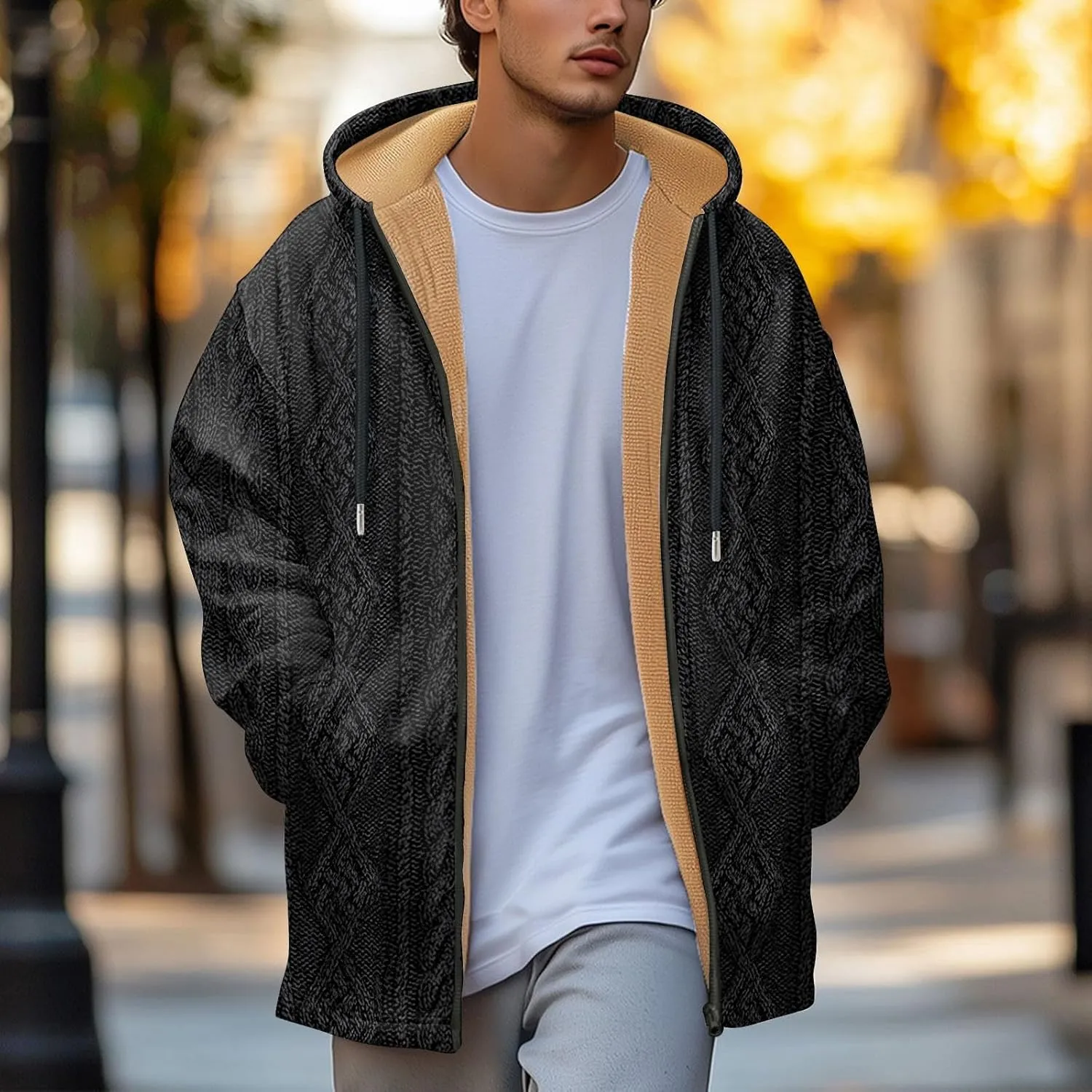 Mens Sherpa Lined Hoodie Zip Up Heavyweight Thermal Hoodies Casual Winter Fleece Hooded