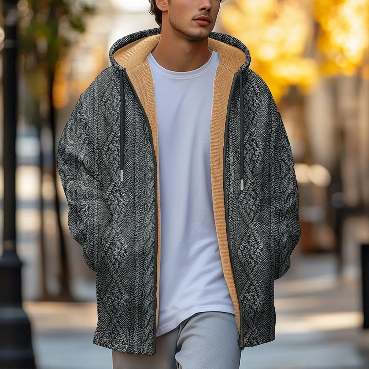 Mens Sherpa Lined Hoodie Zip Up Heavyweight Thermal Hoodies Casual Winter Fleece Hooded