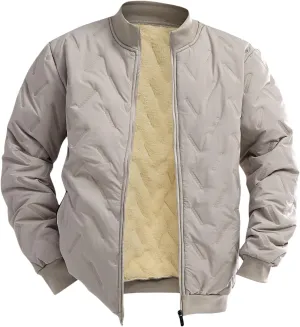 Men's Sherpa Lined Jacket Zip Up Stand Collar Bomber Jacket Quilted Down Windbreak Coat Fashion Trendy Coat Tops