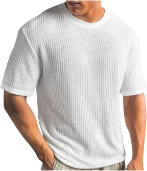 Mens Shirts Casual Short Sleeve T-Shirt Waffle Knit Tee Shirt Summer Beach Textured Top