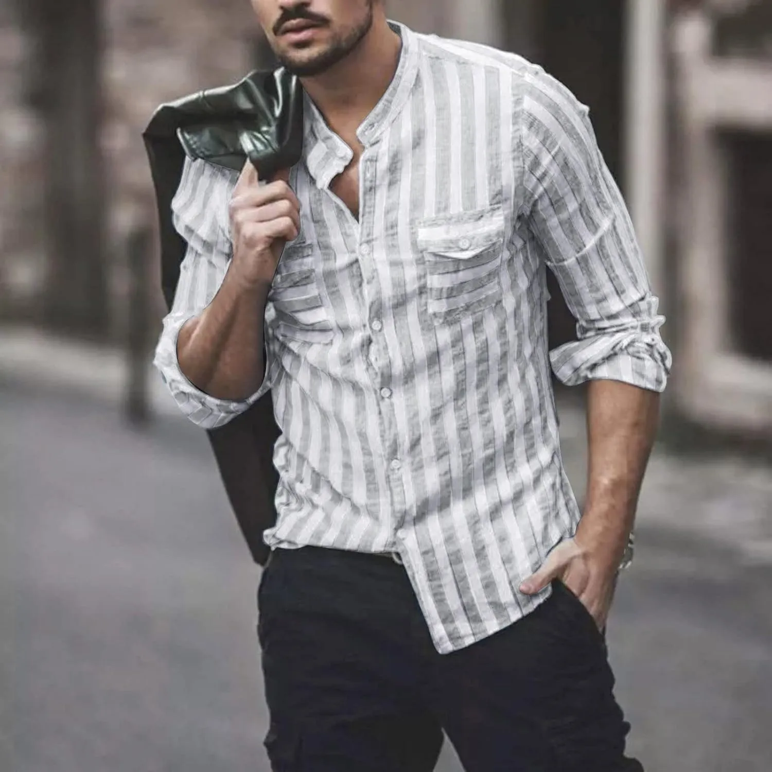 Mens Shirts Men's Casual Fashion Long Sleeve Dress Shirt Button Down Shirts Regular-Fit Slim-fit Work Shirt