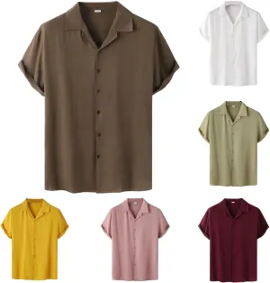 Mens Short Sleeve Shirts Casual Button Down Lightweight Vintage Comfy Tshirts Solid Camp Shirt Spring Summer Tees