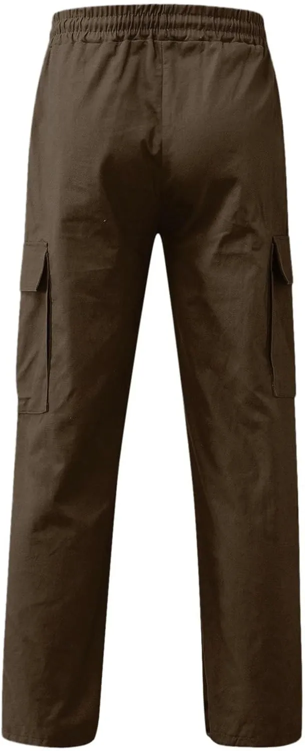 Mens Summer Lightweight Cargo Pants Elastic Waist Drawstring Joggers Hiking Pants Hiking Outdoor Trousers
