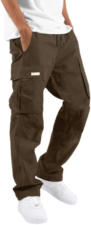 Mens Summer Lightweight Cargo Pants Elastic Waist Drawstring Joggers Hiking Pants Hiking Outdoor Trousers