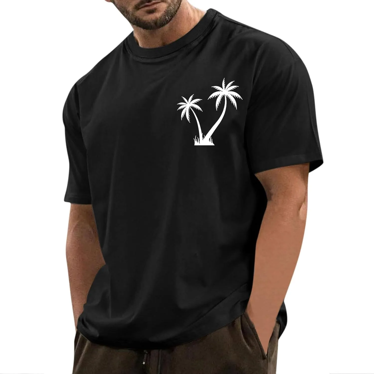 Men's T Shirts Graphic T-Shirts Summer Beach Casual Short Sleeve Palm Tree Print Crewneck Tee Shirts, S-5XL