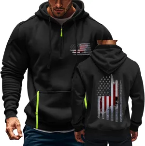 Mens Tactical Hooded Sweatshirt For Long Sleeve Oversized Sport Multi-Pockets Vintage American Flag Graphic Military Hoodies
