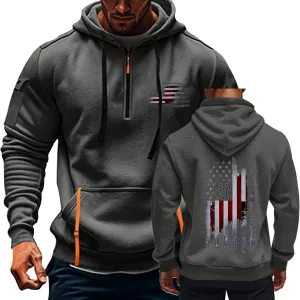 Mens Tactical Hooded Sweatshirt For Long Sleeve Oversized Sport Multi-Pockets Vintage American Flag Graphic Military Hoodies