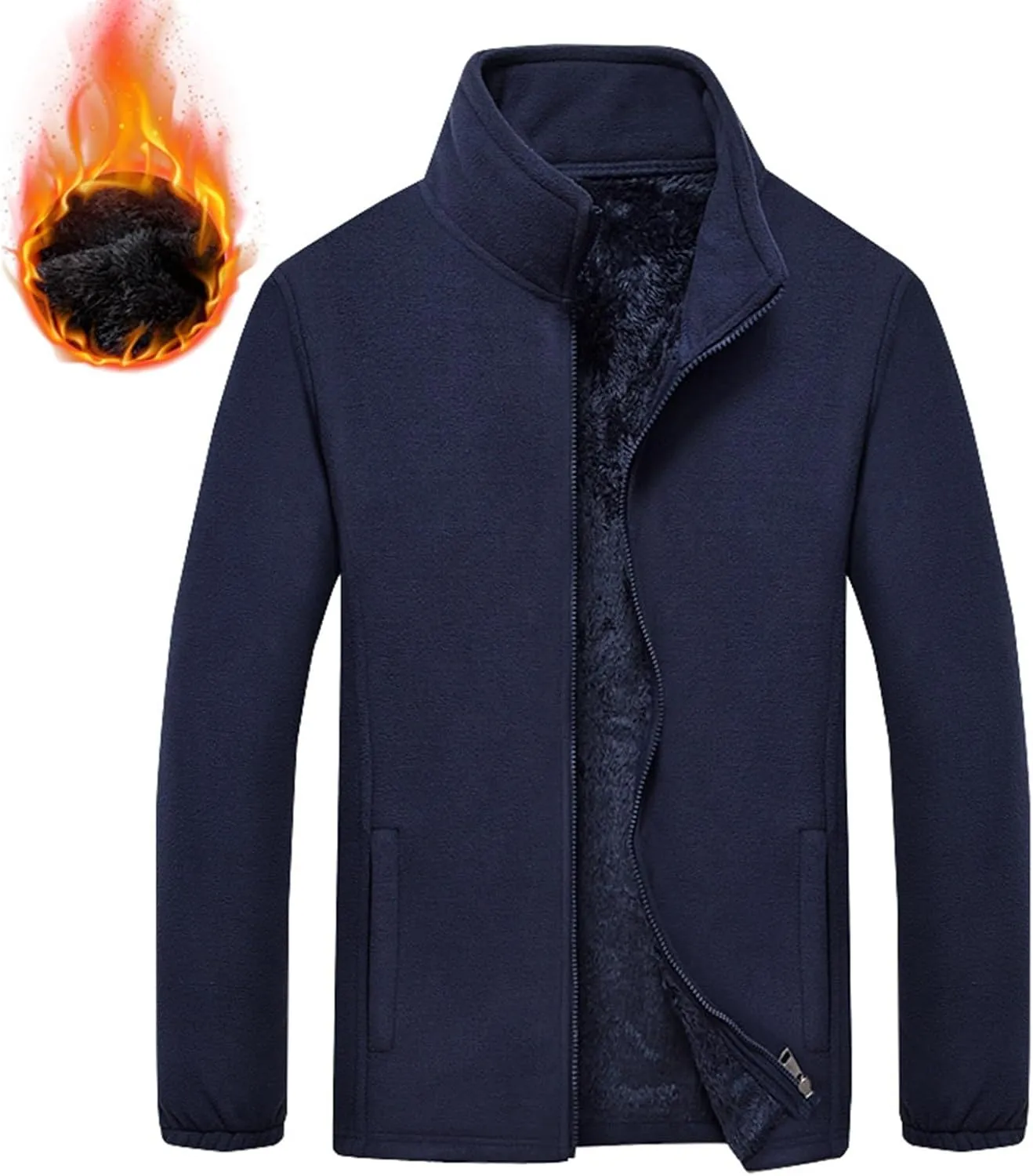 Mens Warm Fleece Lined Jackets Plus Size Full-Zip Thick Jacket Outdoor Thermal Winter Polar Sherpa Coats with Pockets