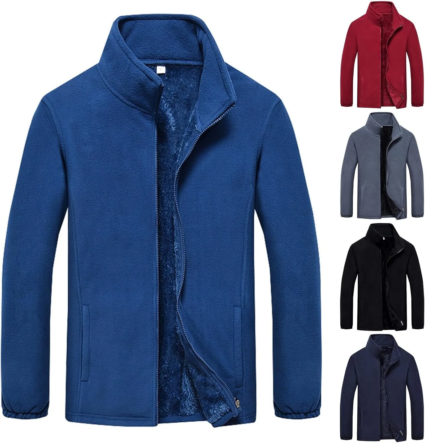Mens Warm Fleece Lined Jackets Plus Size Full-Zip Thick Jacket Outdoor Thermal Winter Polar Sherpa Coats with Pockets