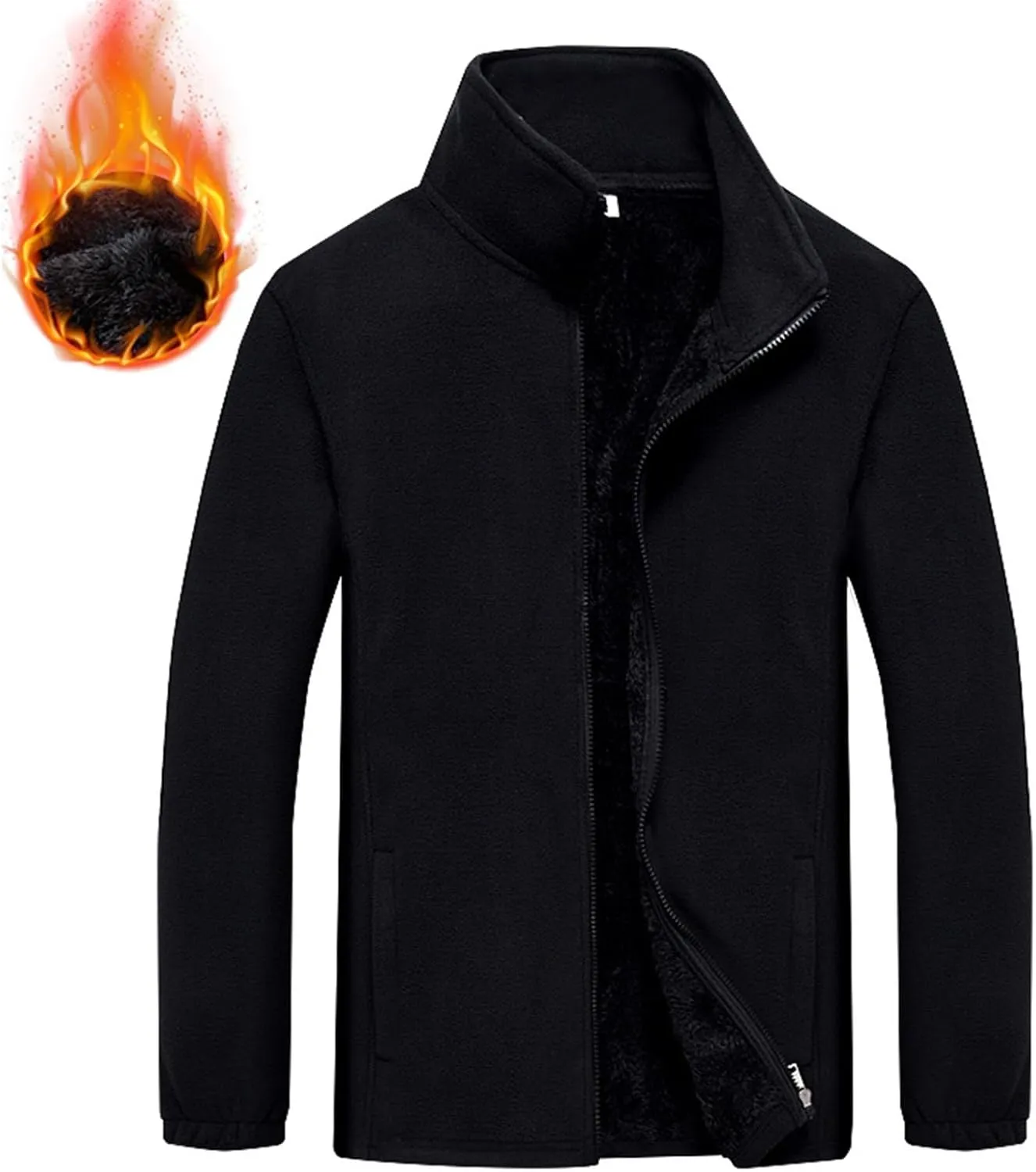 Mens Warm Fleece Lined Jackets Plus Size Full-Zip Thick Jacket Outdoor Thermal Winter Polar Sherpa Coats with Pockets