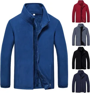 Mens Warm Fleece Lined Jackets Plus Size Full-Zip Thick Jacket Outdoor Thermal Winter Polar Sherpa Coats with Pockets