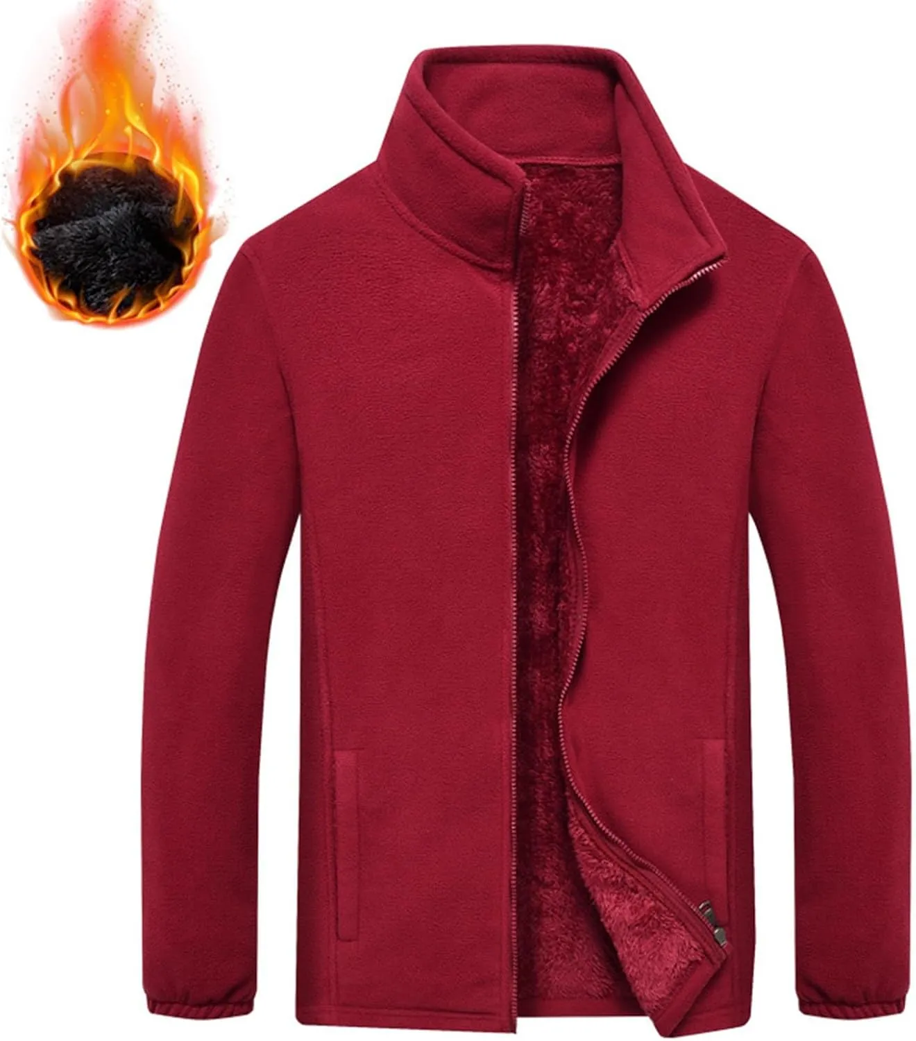 Mens Warm Fleece Lined Jackets Plus Size Full-Zip Thick Jacket Outdoor Thermal Winter Polar Sherpa Coats with Pockets