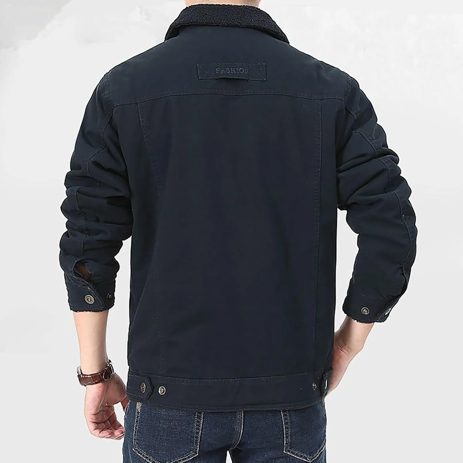Mens Winter Cargo Bomber Jacket Sherpa Fleece Lined Lapel Button Down Trucker Jackets Thick Warm Work Coats Outerwear