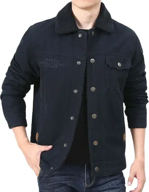 Mens Winter Cargo Bomber Jacket Sherpa Fleece Lined Lapel Button Down Trucker Jackets Thick Warm Work Coats Outerwear