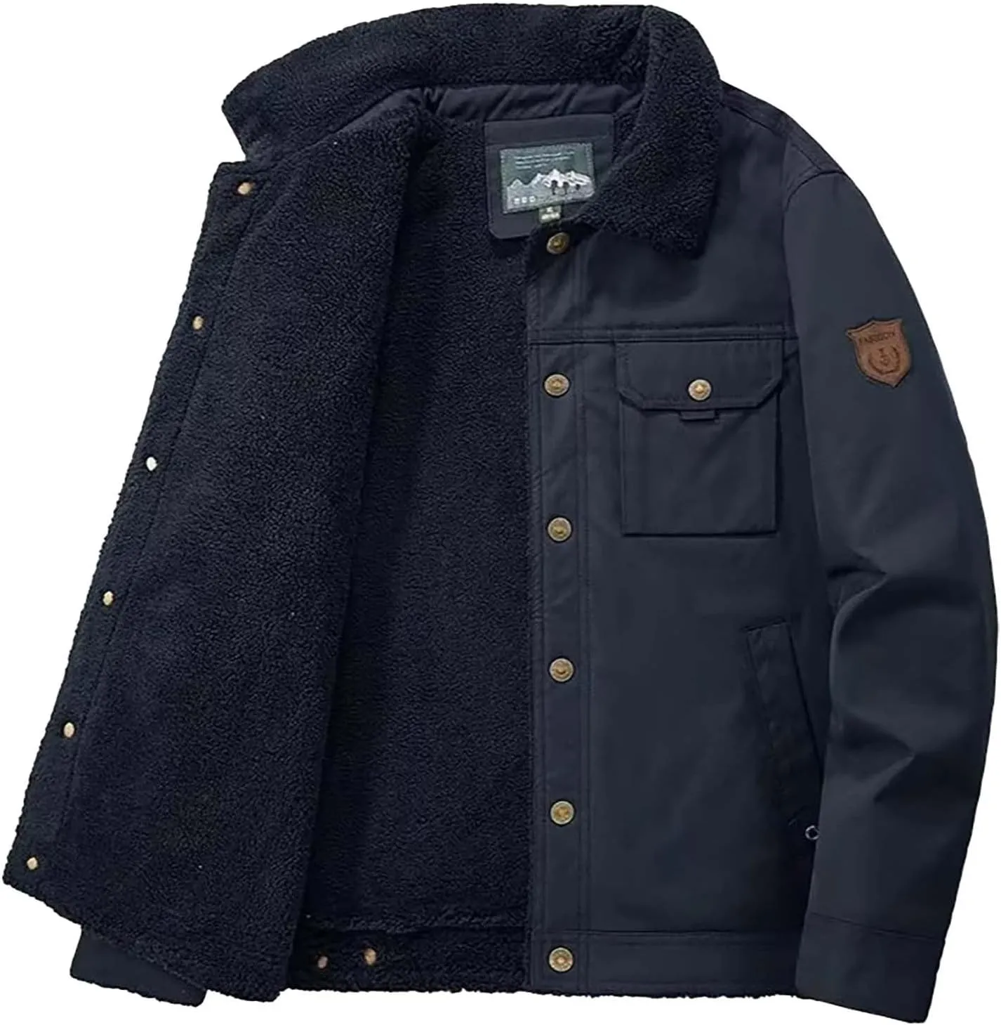 Mens Winter Cargo Bomber Jacket Sherpa Fleece Lined Lapel Button Down Trucker Jackets Thick Warm Work Coats Outerwear