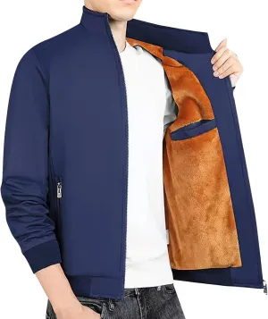 Mens Winter Golf Jackets Sherpa Lined Stand Collar Full Zip Warm Windbreaker Jackets Winter Softshell Bomber Jacket