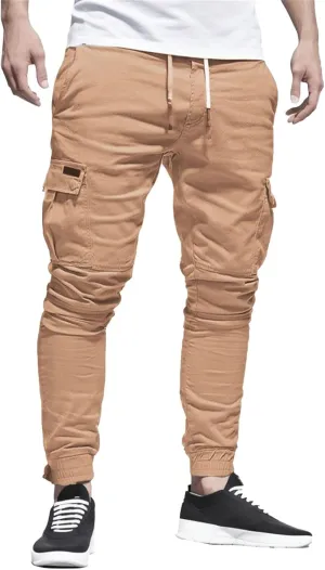 Men's Workout Cargo Pants Drawstring Elastic Waist Joggers Hiking Outdoor Athletic Sweatpants with Pockets Trousers