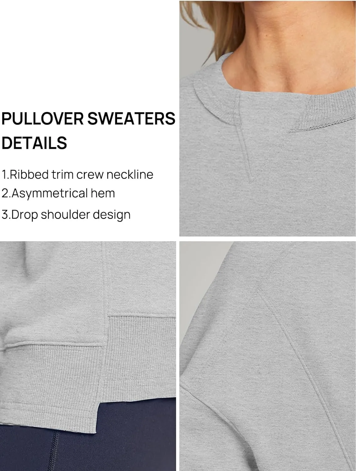 MEROKEETY Women's Oversized Cropped Sweatshirts Crewneck Fleece Workout Pullover Sweater Fall Outfits