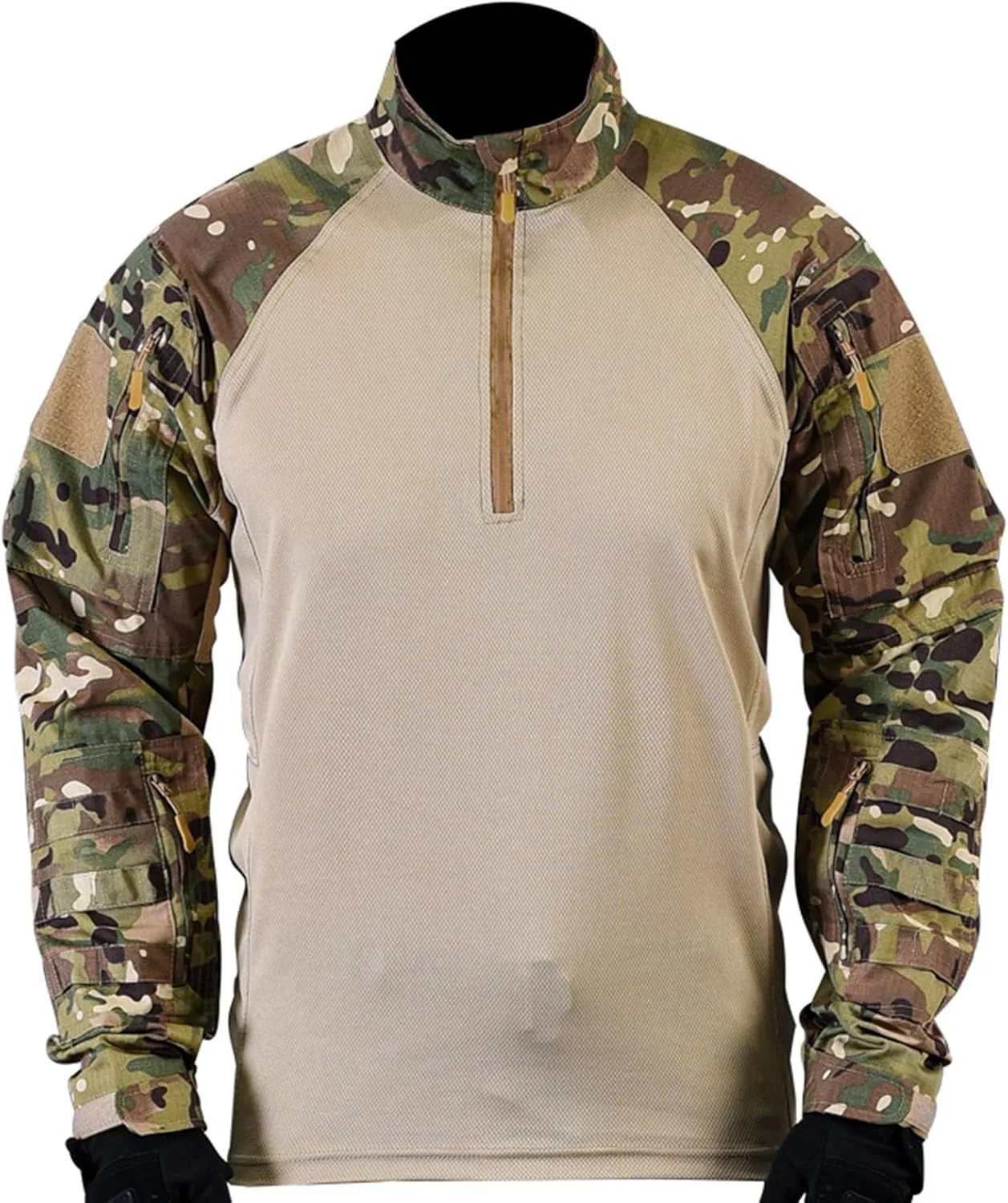 Military Training T Shirt for Men,Mens Camo Long Sleeve Tactical Shirts Outdoor 1/4 Zip Slim Fit Assault Combat Shirt