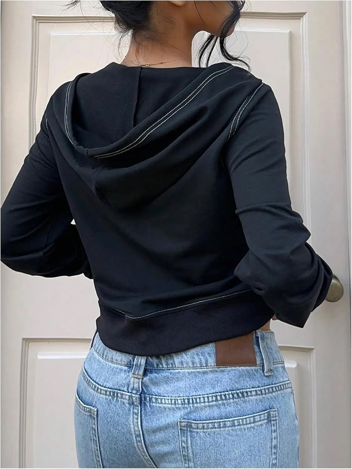 Milumia Women's Zipper Front Long Sleeve Hoodie Contrast Binding Cropped Sweatshirts Jacket