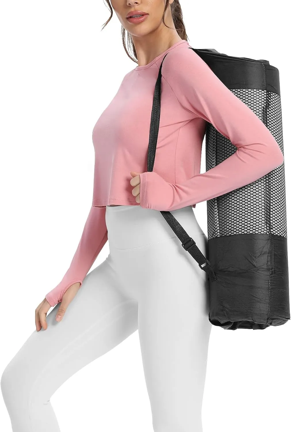 Mippo Long Sleeve Crop Top Workout Gym Athletic Shirts Thumb Hole Crewneck Cropped Sweatshirts