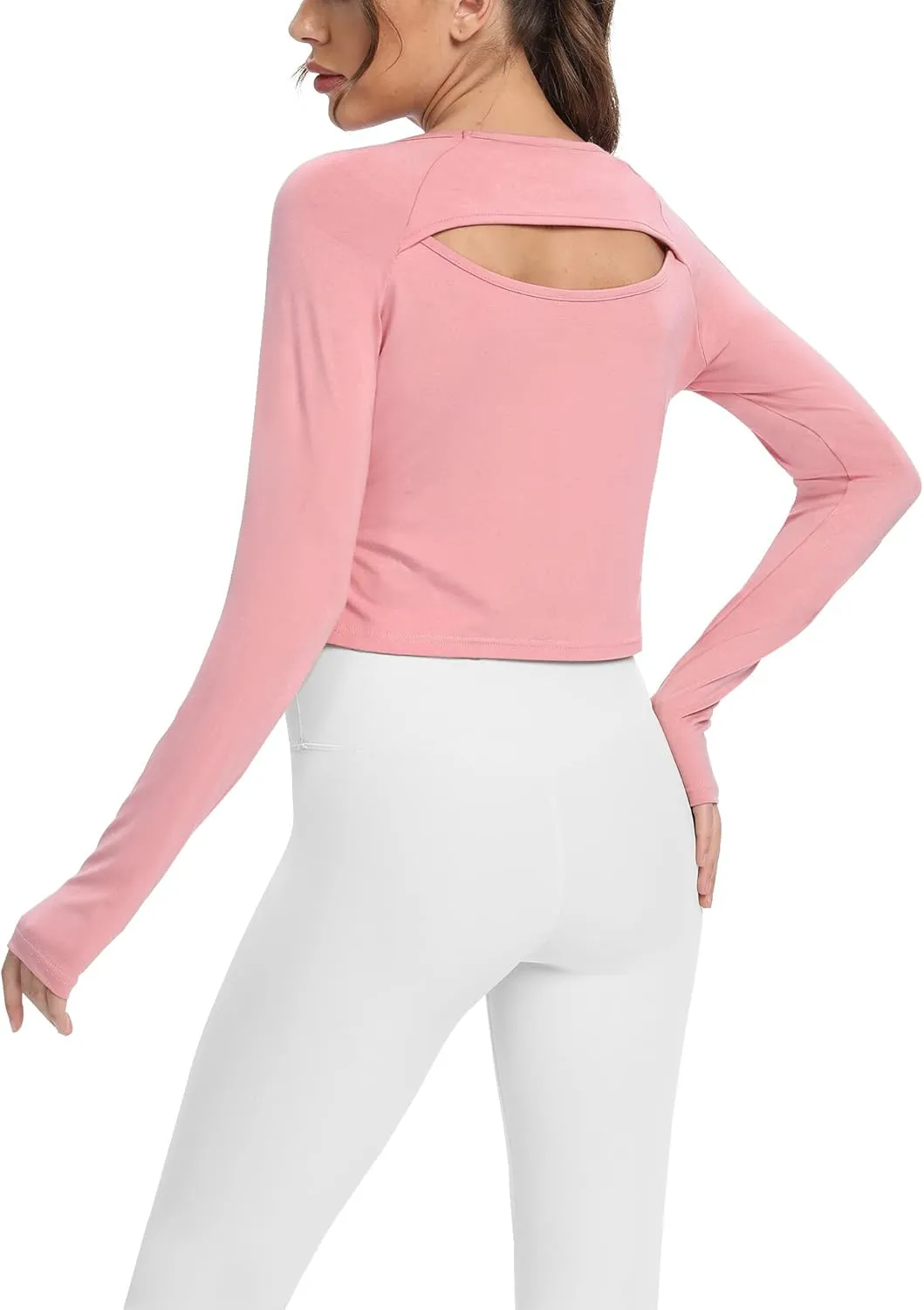 Mippo Long Sleeve Crop Top Workout Gym Athletic Shirts Thumb Hole Crewneck Cropped Sweatshirts