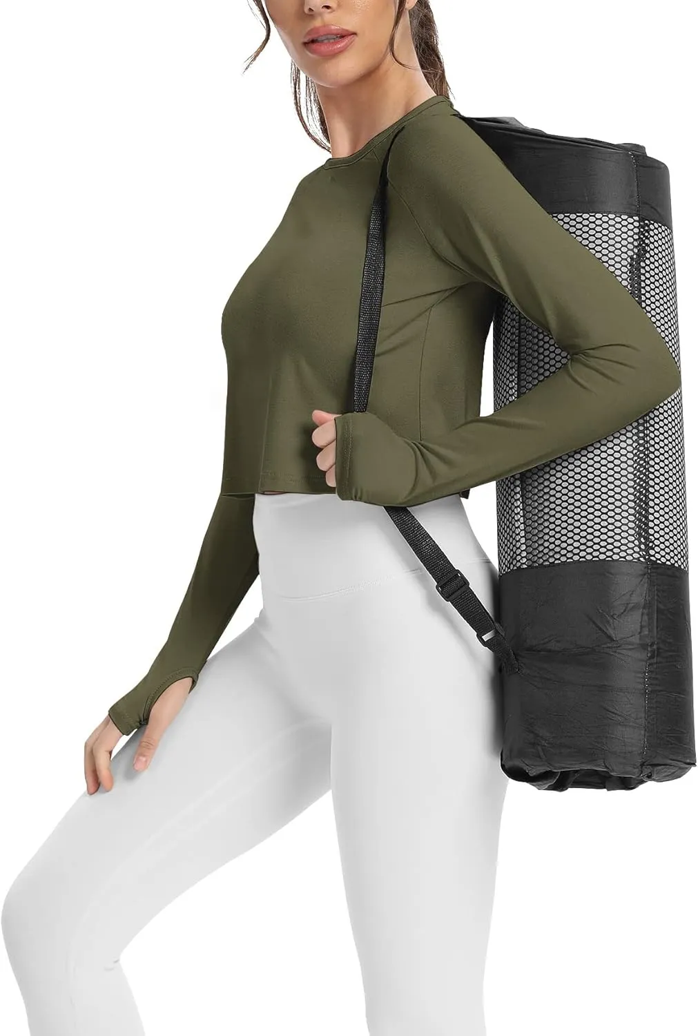 Mippo Long Sleeve Crop Top Workout Gym Athletic Shirts Thumb Hole Crewneck Cropped Sweatshirts