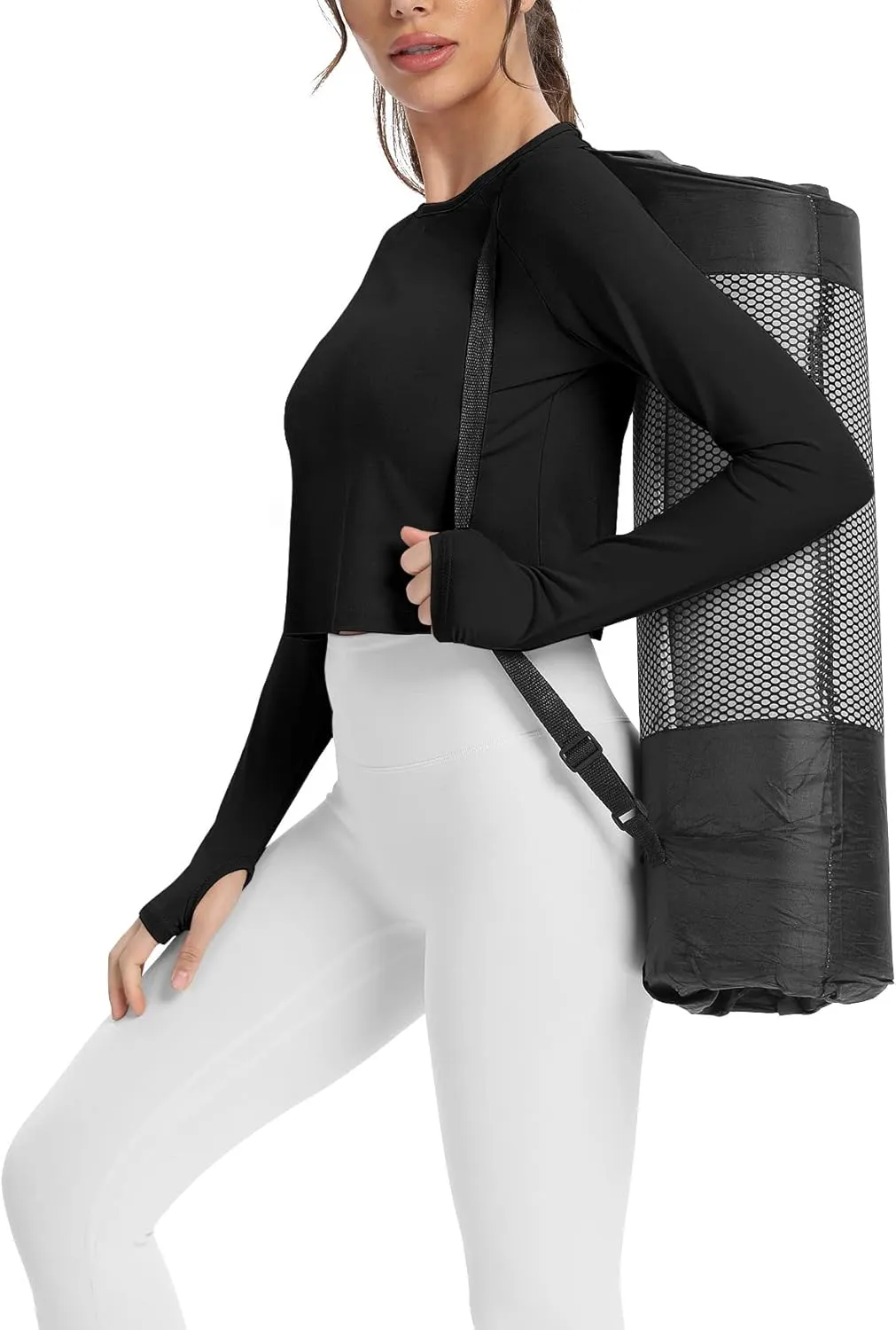 Mippo Long Sleeve Crop Top Workout Gym Athletic Shirts Thumb Hole Crewneck Cropped Sweatshirts