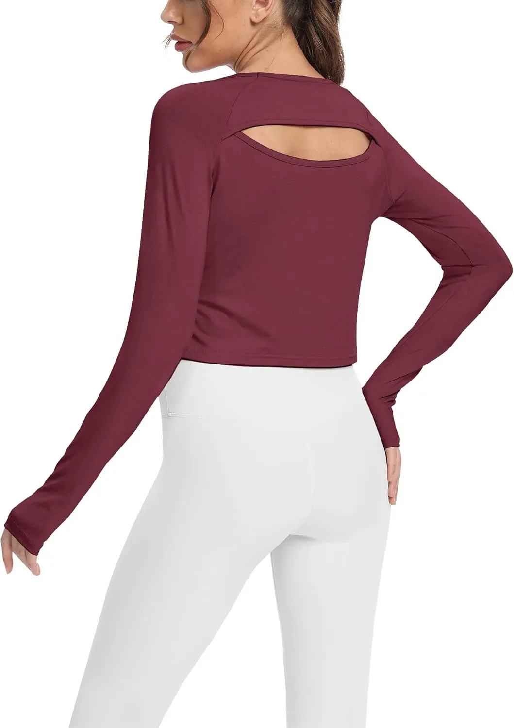 Mippo Long Sleeve Crop Top Workout Gym Athletic Shirts Thumb Hole Crewneck Cropped Sweatshirts