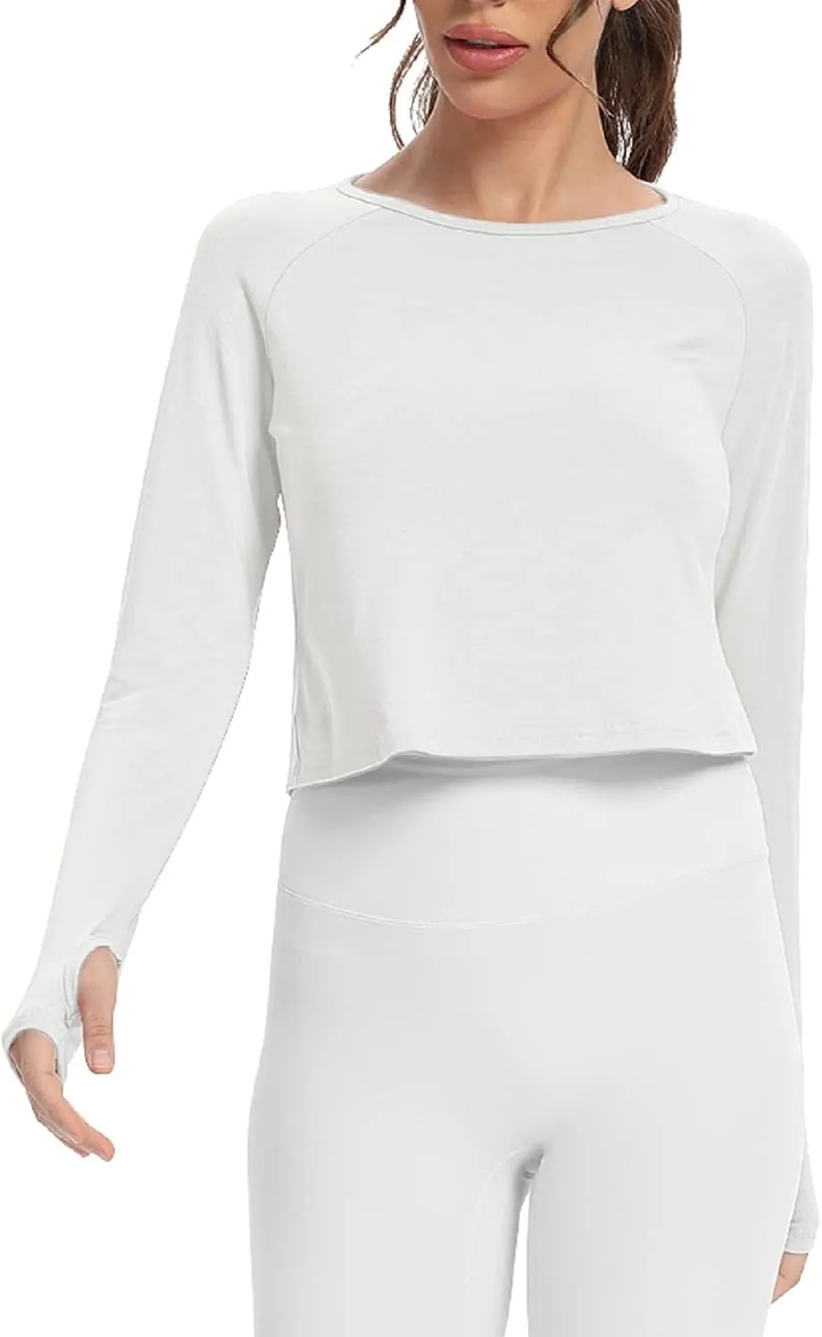 Mippo Long Sleeve Crop Top Workout Gym Athletic Shirts Thumb Hole Crewneck Cropped Sweatshirts