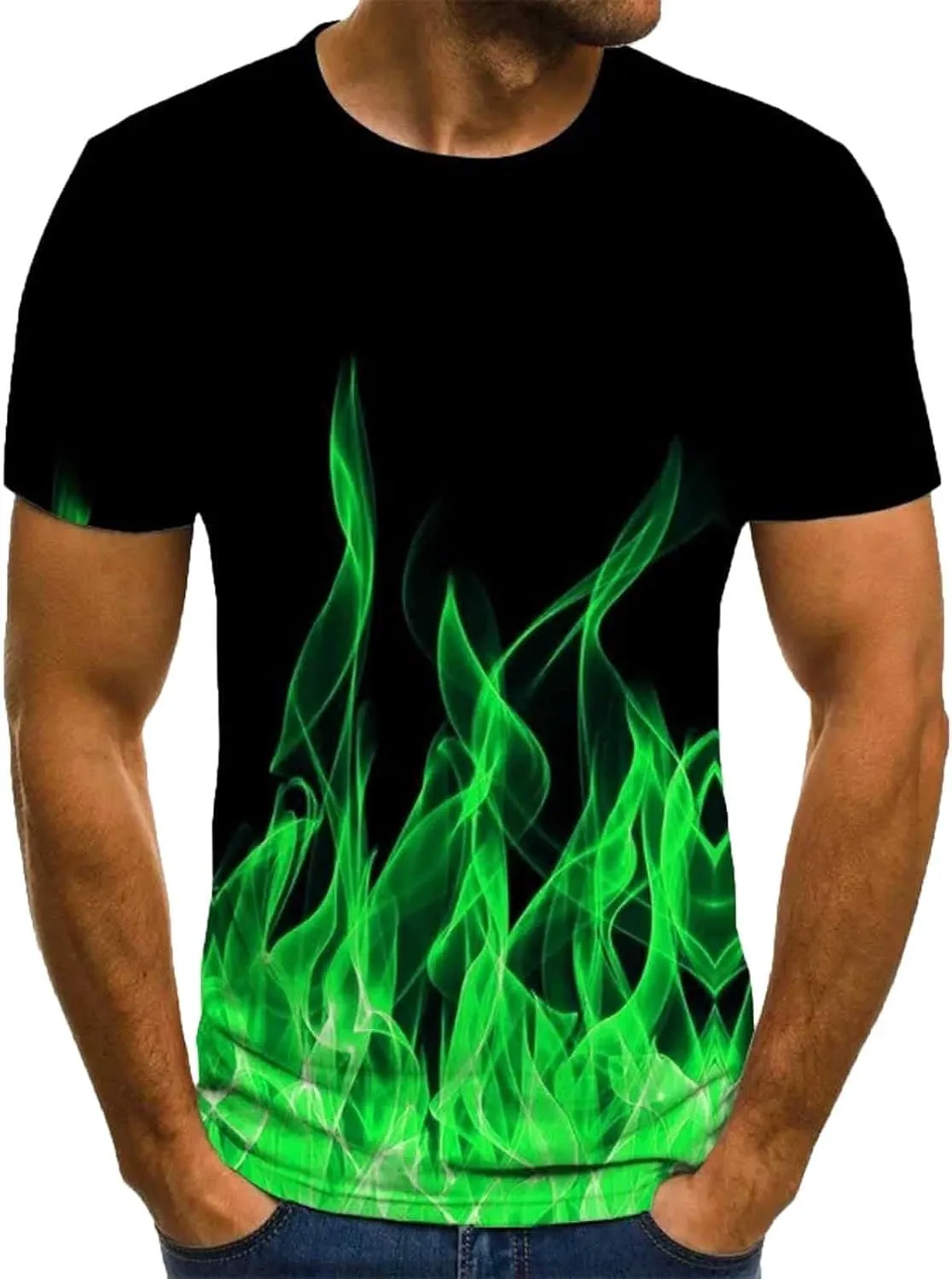 Muscularfit Men's Graphic Tee Shirts Funny 3D Flame Print Short Sleeve Casual Shirt Loose Fit Athletic T-Shirt Summer Clothes
