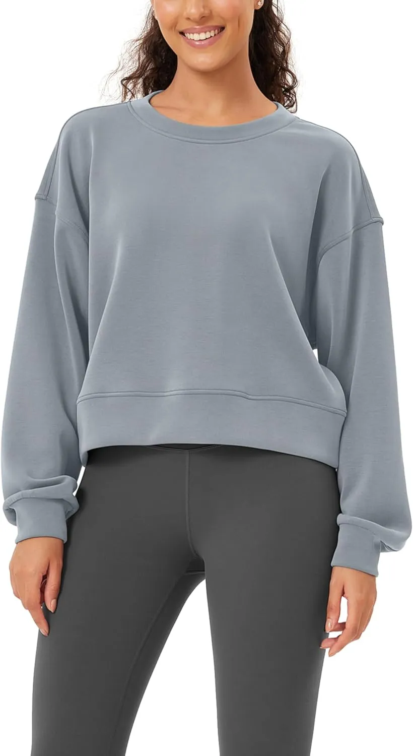 ODODOS Modal Soft Long Sleeve Cropped Sweatshirts for Women Oversized Crew Neck Pullover Crop Top