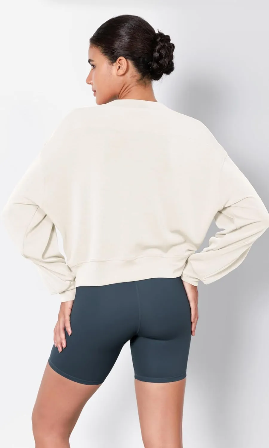 ODODOS Modal Soft Long Sleeve Cropped Sweatshirts for Women Oversized Crew Neck Pullover Crop Top