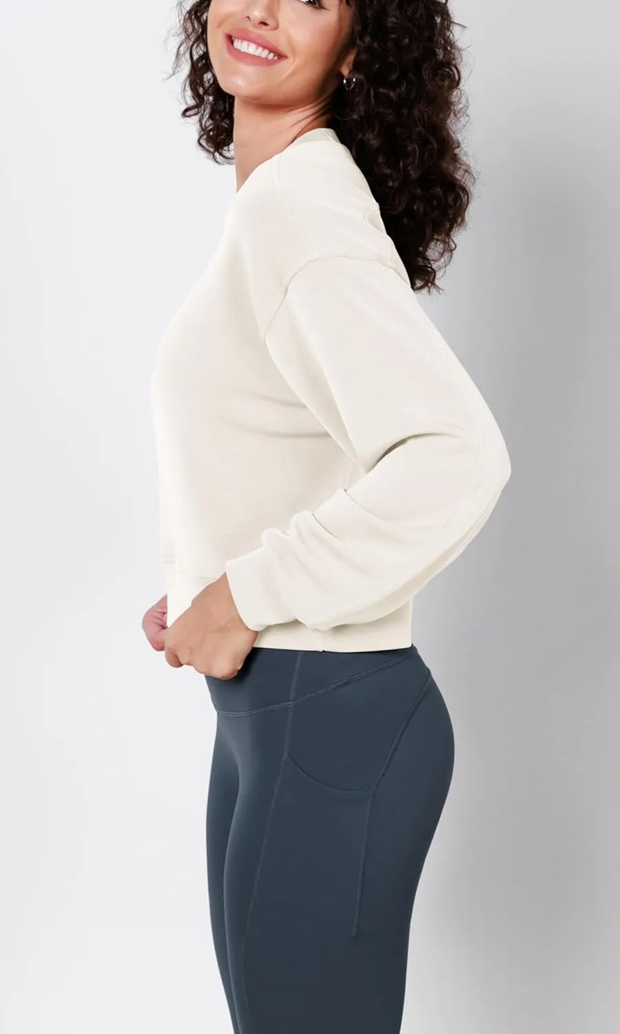 ODODOS Modal Soft Long Sleeve Cropped Sweatshirts for Women Oversized Crew Neck Pullover Crop Top