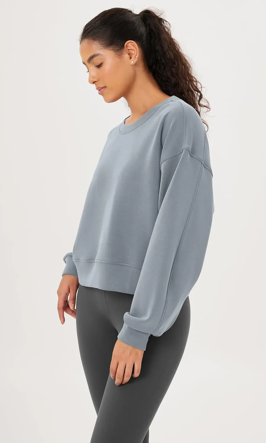 ODODOS Modal Soft Long Sleeve Cropped Sweatshirts for Women Oversized Crew Neck Pullover Crop Top