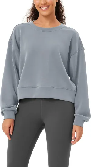ODODOS Modal Soft Long Sleeve Cropped Sweatshirts for Women Oversized Crew Neck Pullover Crop Top
