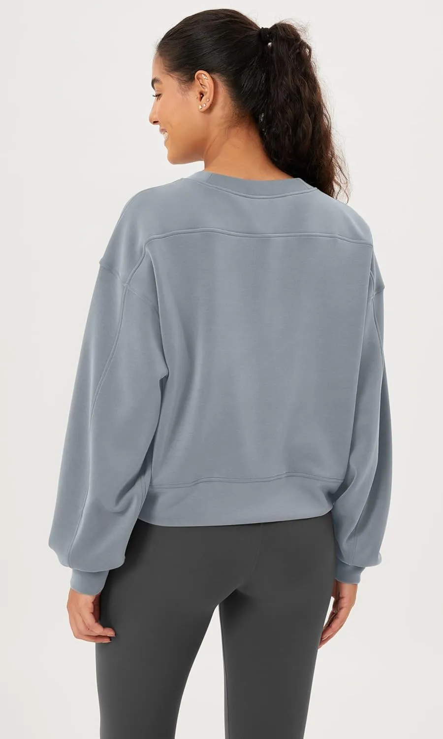 ODODOS Modal Soft Long Sleeve Cropped Sweatshirts for Women Oversized Crew Neck Pullover Crop Top