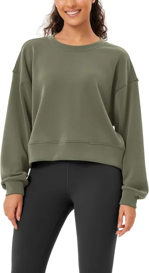 ODODOS Modal Soft Long Sleeve Cropped Sweatshirts for Women Oversized Crew Neck Pullover Crop Top